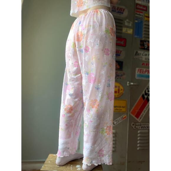 Vintage 1997 Victoria’s Secret Floral Mesh Lounge Set | Cami Wide Leg Pants | M - Picture 6 of 9